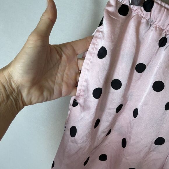 Kate Spade Pink with Black Polka Dots Satin Short Sleeve Capri Length Pajamas S - Picture 11 of 15